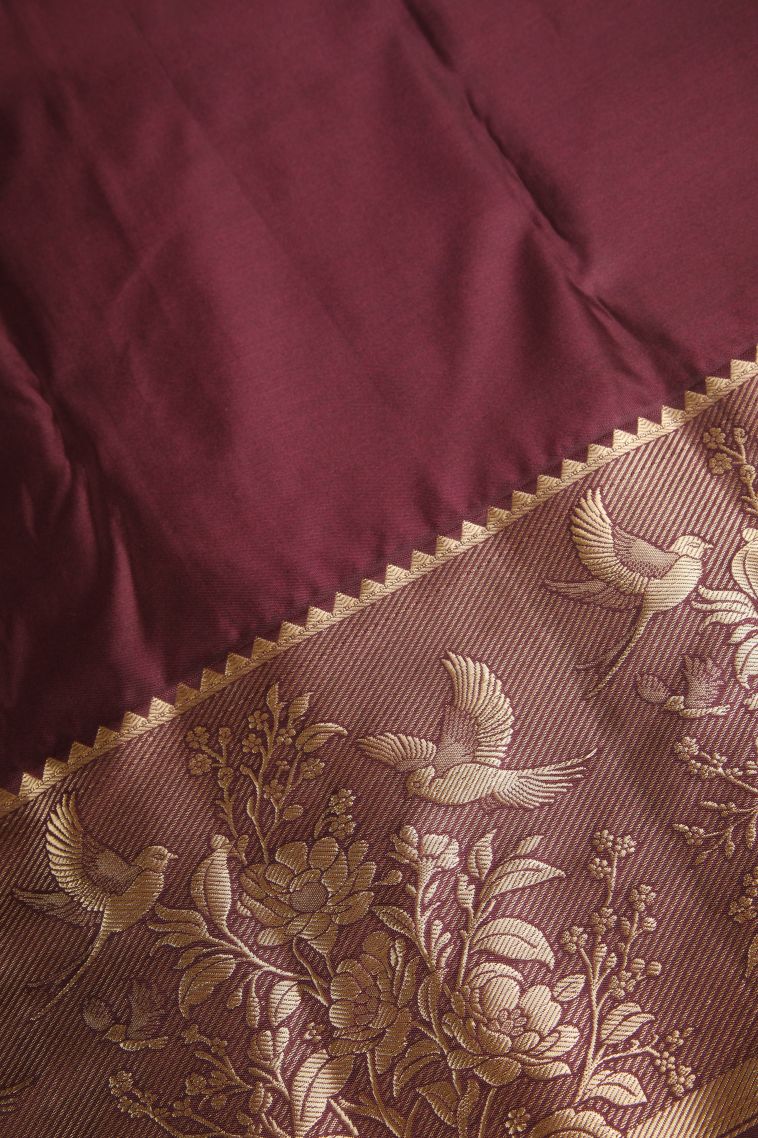 Strawberry Pink Apoorva Silk Sarees with Copper Zari Floral Patterns view 3