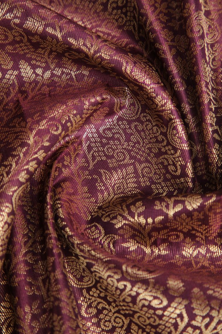 Grape Purple Apoorva Silk Sarees with Copper Zari Floral Patterns view 4
