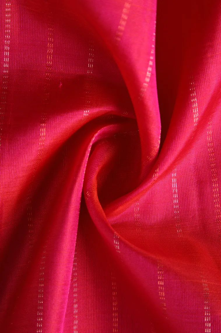 Strawberry Pink Soft Silk Saree with Silver Zari Straipes And Puttas view 4