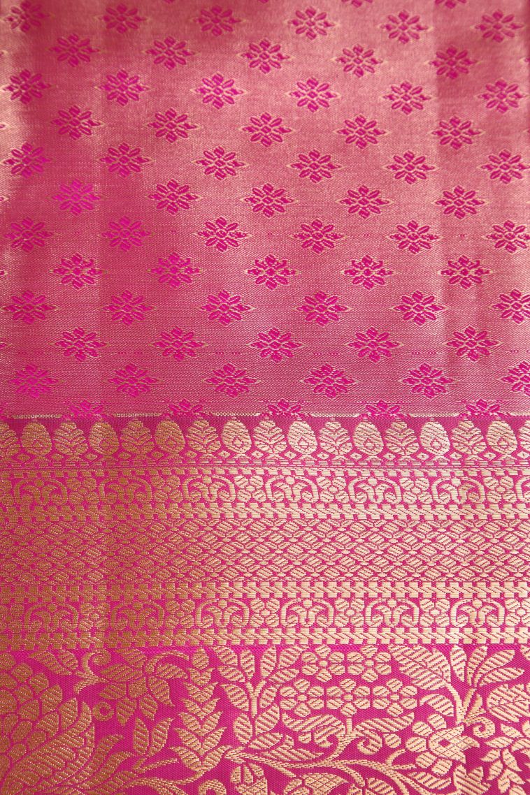 Lemon Yellow Apoorva Silk Sarees with Copper Zari Floral Patterns view 3