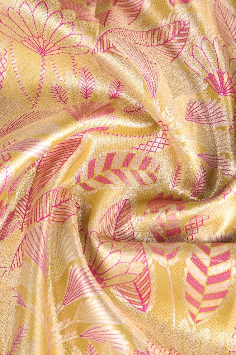 Lemon Yellow Apoorva Silk Sarees with Copper Zari Floral Patterns view 4