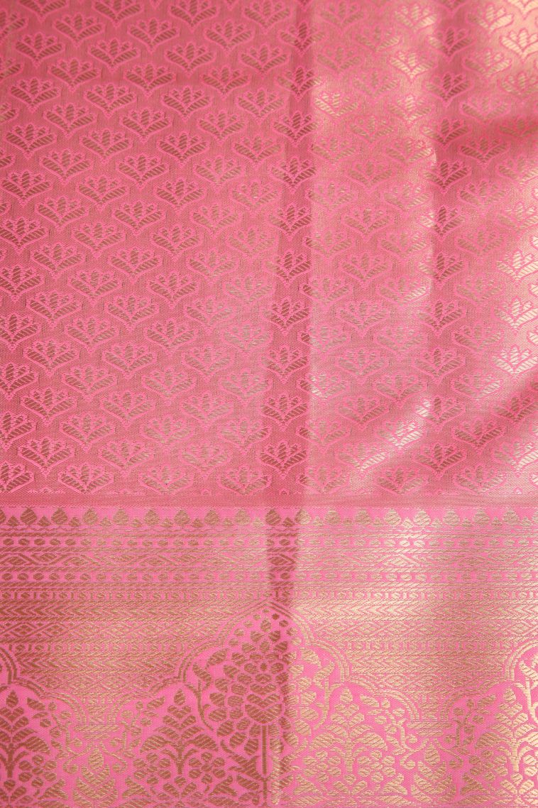Rose Pink Apoorva Silk Sarees with Copper Zari Floral Patterns view 3