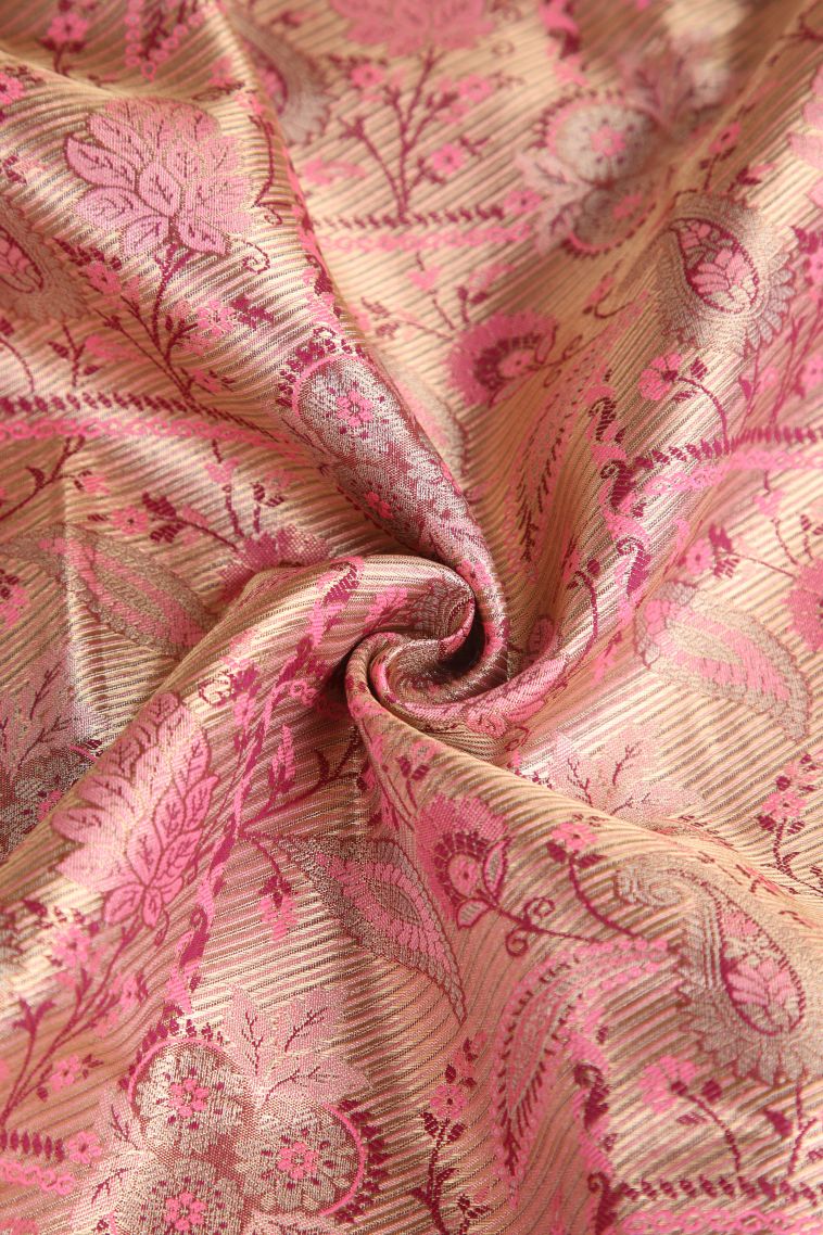 Rose Pink Apoorva Silk Sarees with Copper Zari Floral Patterns view 4
