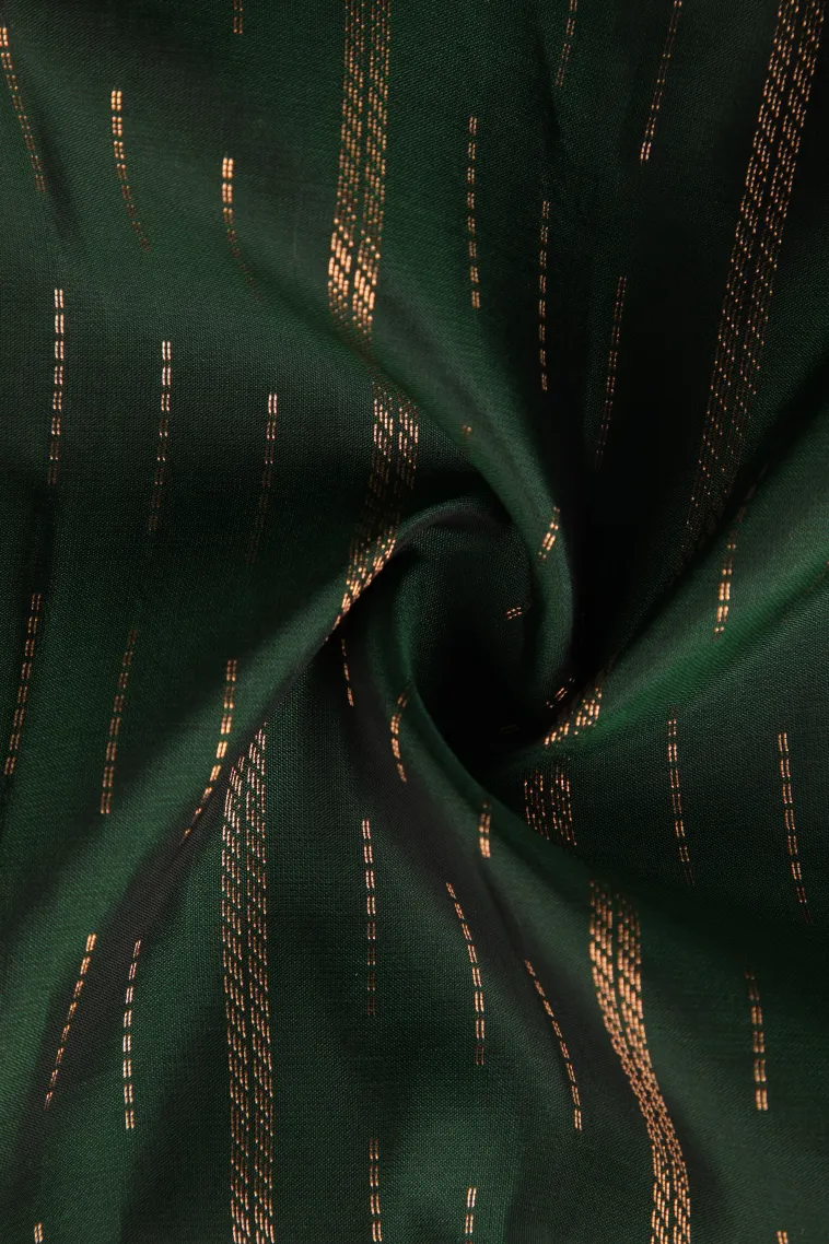 Bottle Green Soft Silk Saree with Copper Zari Stripes view 4