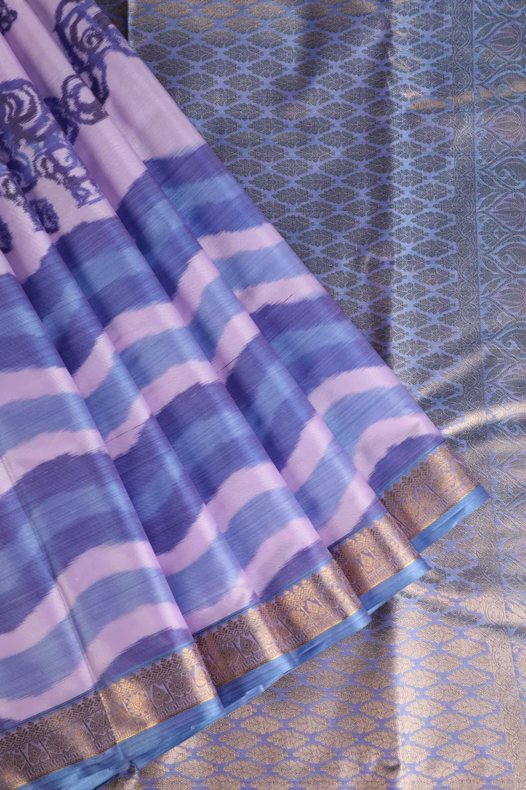 Lavender Soft Silk Sarees with Bronze Zari Floral Patterns