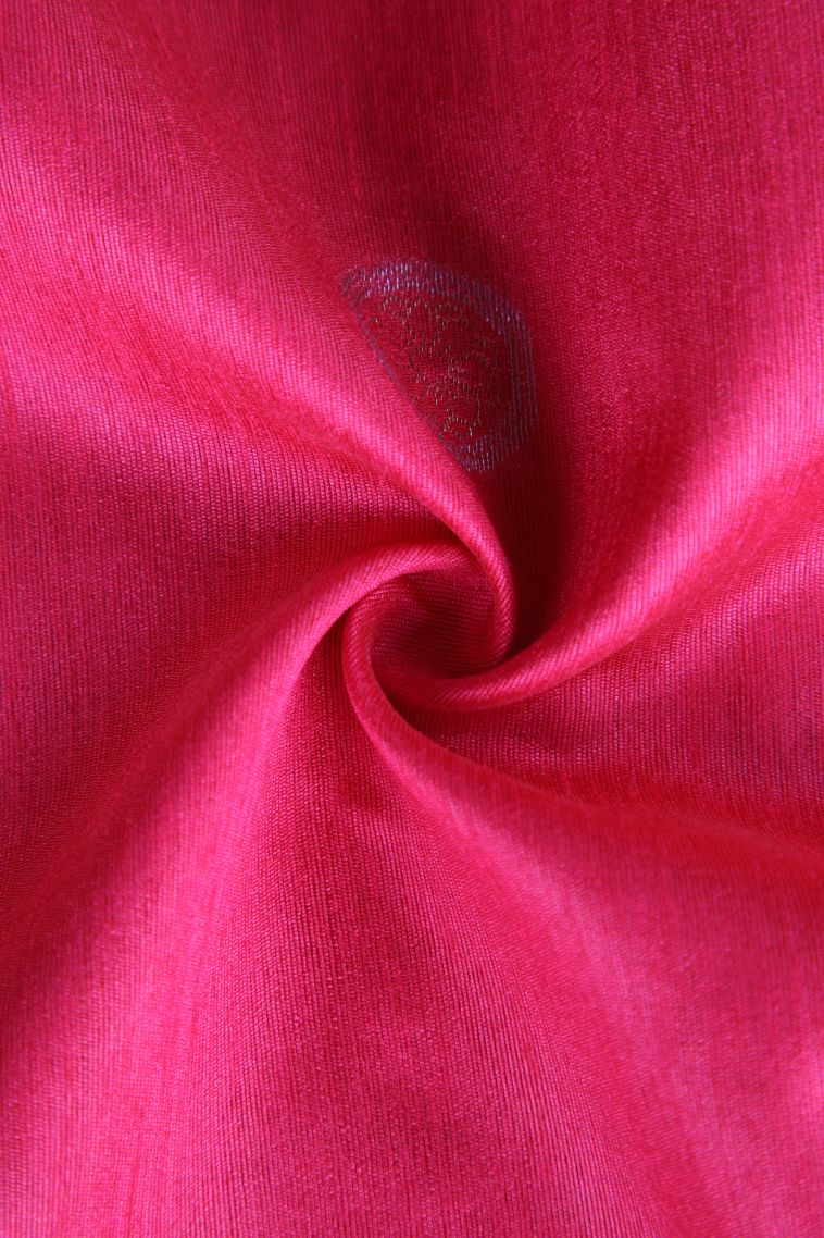Punch Pink Raw Silk Sarees with Gold And Silver Zari Puttas view 4
