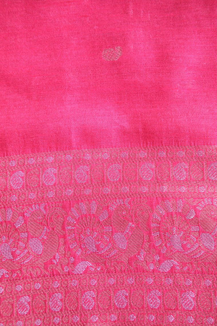Punch Pink Raw Silk Sarees with Gold And Silver Zari Puttas view 3