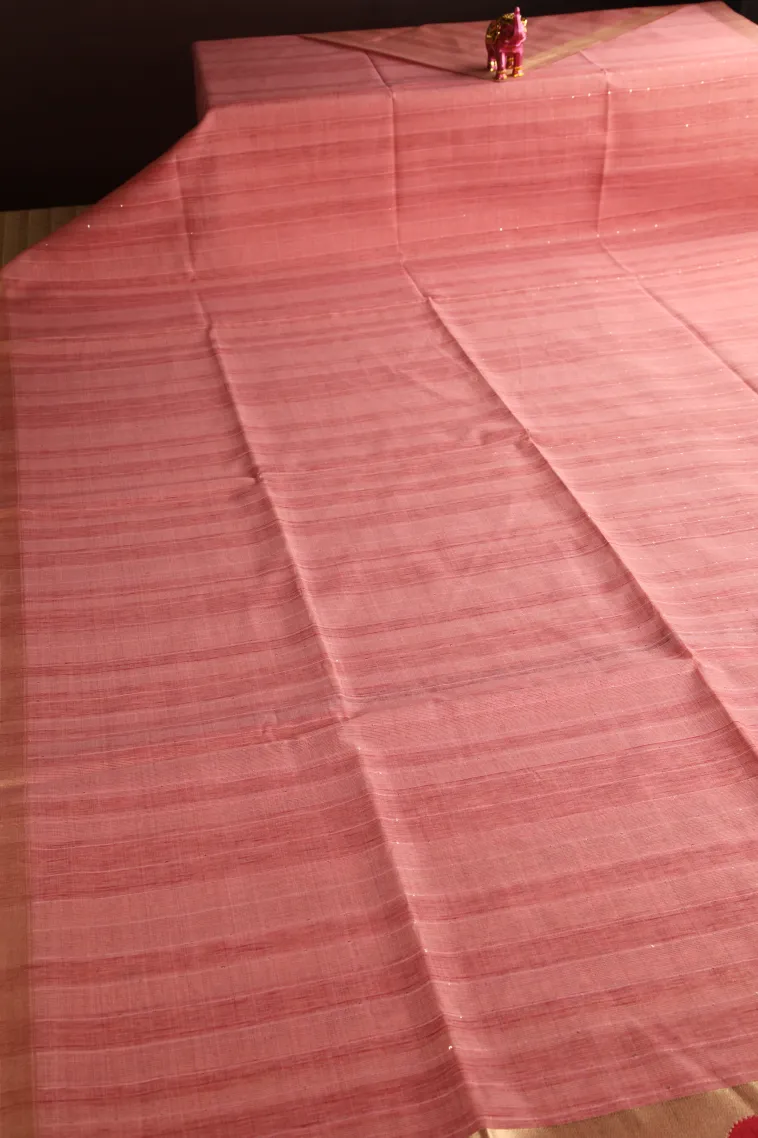 Rouge Pink Jute Sarees Without Zari With Stone Work view 2