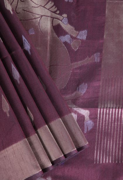 Merlot Red Raw Silk Sarees with Copper Zari Puttas
