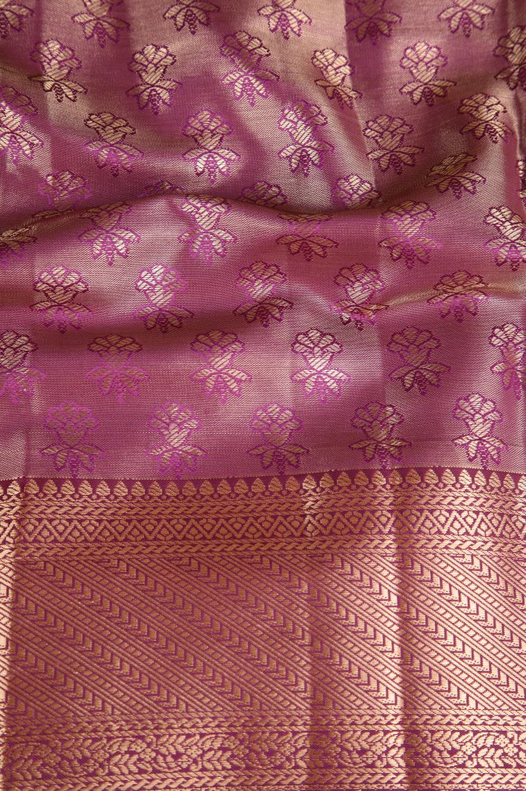 Lime Green Apoorva Silk Sarees Copper Zari with Floral Patterns view 3