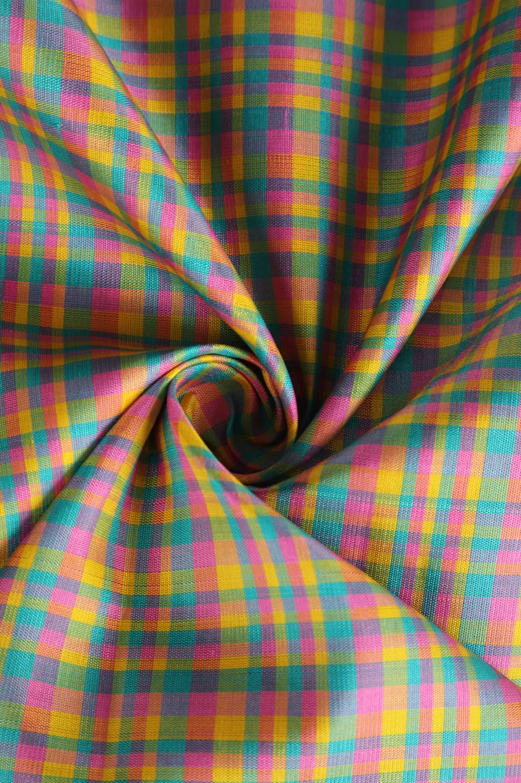 Sand Yellow Kanchipuram Silk Sarees with Gold Zari Checks view 4