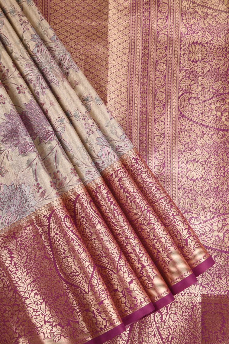 Sandollar Yellow Apoorva Silk Sarees with Copper Zari Floral Patterns