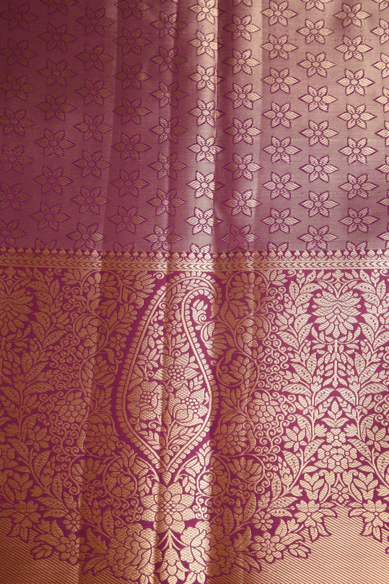 Sandollar Yellow Apoorva Silk Sarees with Copper Zari Floral Patterns view 3