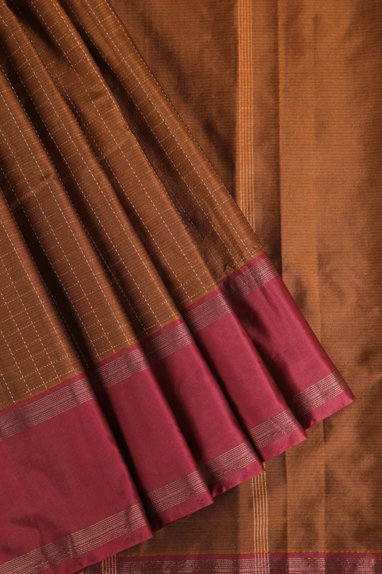 Tawny Brown Arani Silk Sarees with Gold Zari Checks
