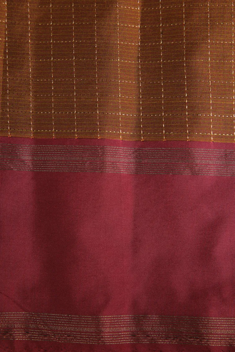 Tawny Brown Arani Silk Sarees with Gold Zari Checks view 3