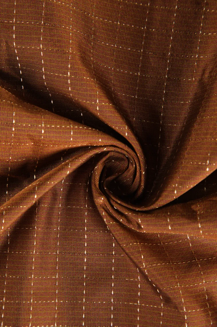 Tawny Brown Arani Silk Sarees with Gold Zari Checks view 4