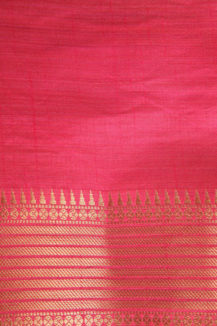 Punch Pink Semi Raw Silk Printed Gold Zari with Floral Patterns view 3