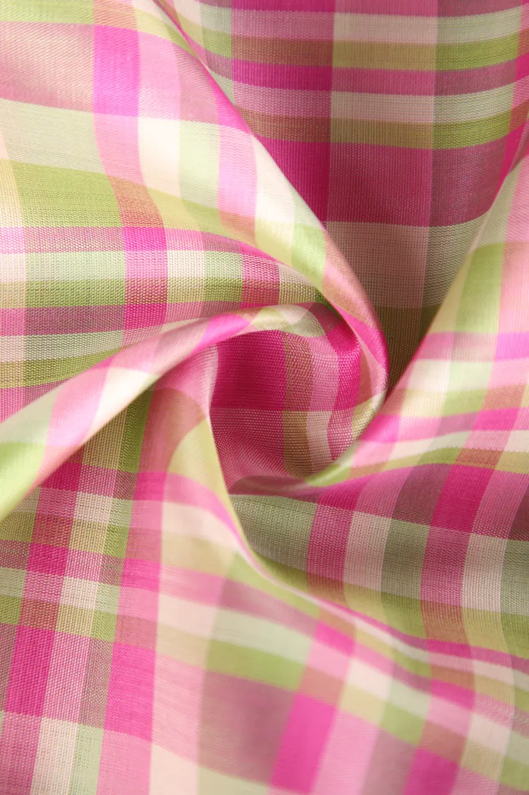 Cotton White Kanchipuram Silk Sarees with Gold Zari Checks view 4