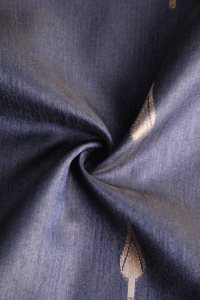 Berry Blue Raw Silk Sarees with Copper Zari Puttas view 4