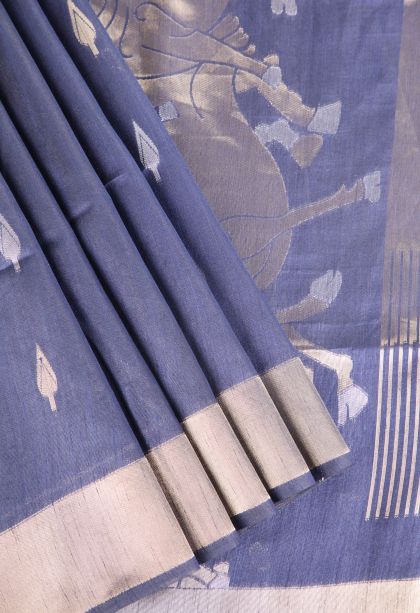 Berry Blue Raw Silk Sarees with Copper Zari Puttas