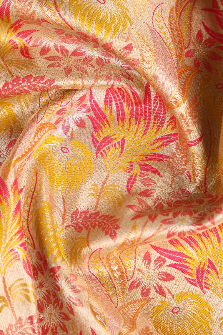 Vanilla Custard Yellow Apoorva Silk Sarees Antic Zari with Floral Patterns view 4