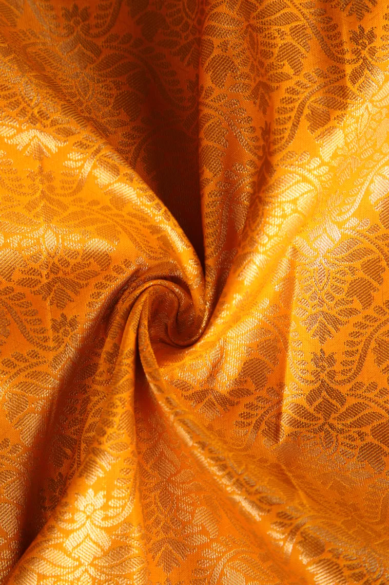 Lemon Yellow Visiri Madippu Silk Sarees with Copper Zari Floral Patterns view 4