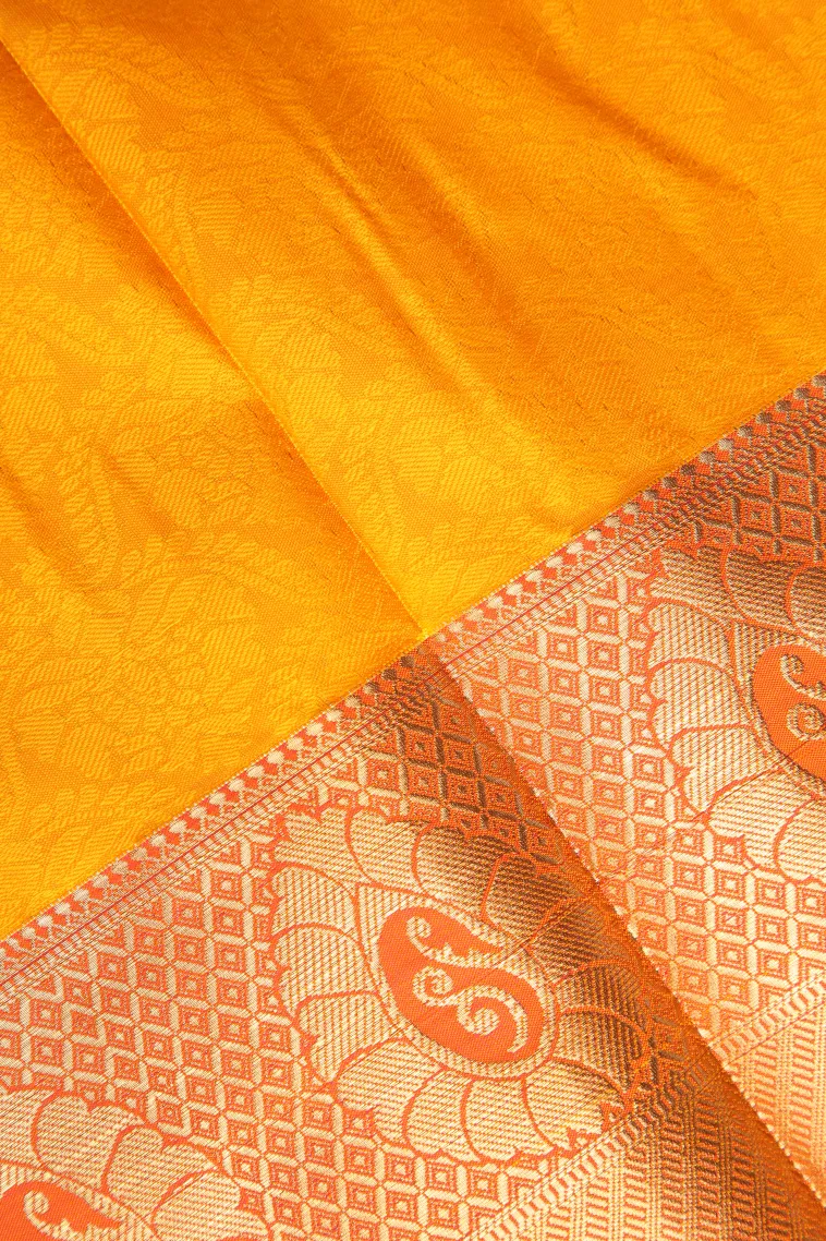 Lemon Yellow Visiri Madippu Silk Sarees with Copper Zari Floral Patterns view 3