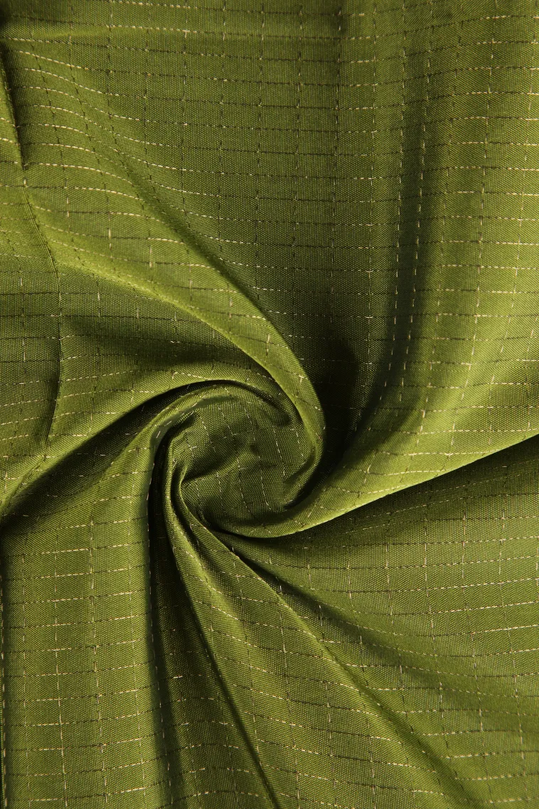 Lime Green Arani Silk Sarees with Gold Zari Small Checks Pattern view 4