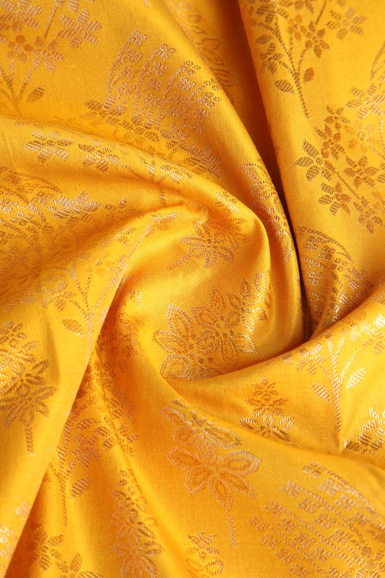Lemon Yellow Apoorva Silk Sarees with Copper Zari Floral Patterns view 4