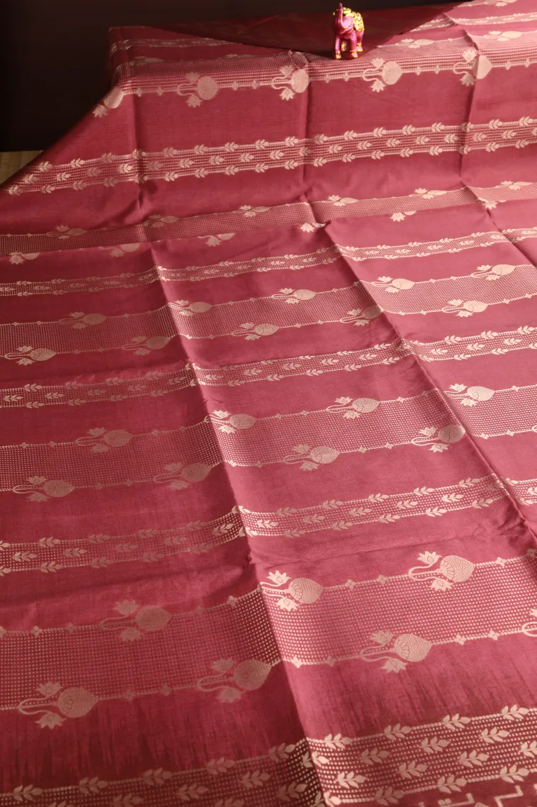 Apple Red Tussar Saree with Antic Zari Floral Patterns view 2