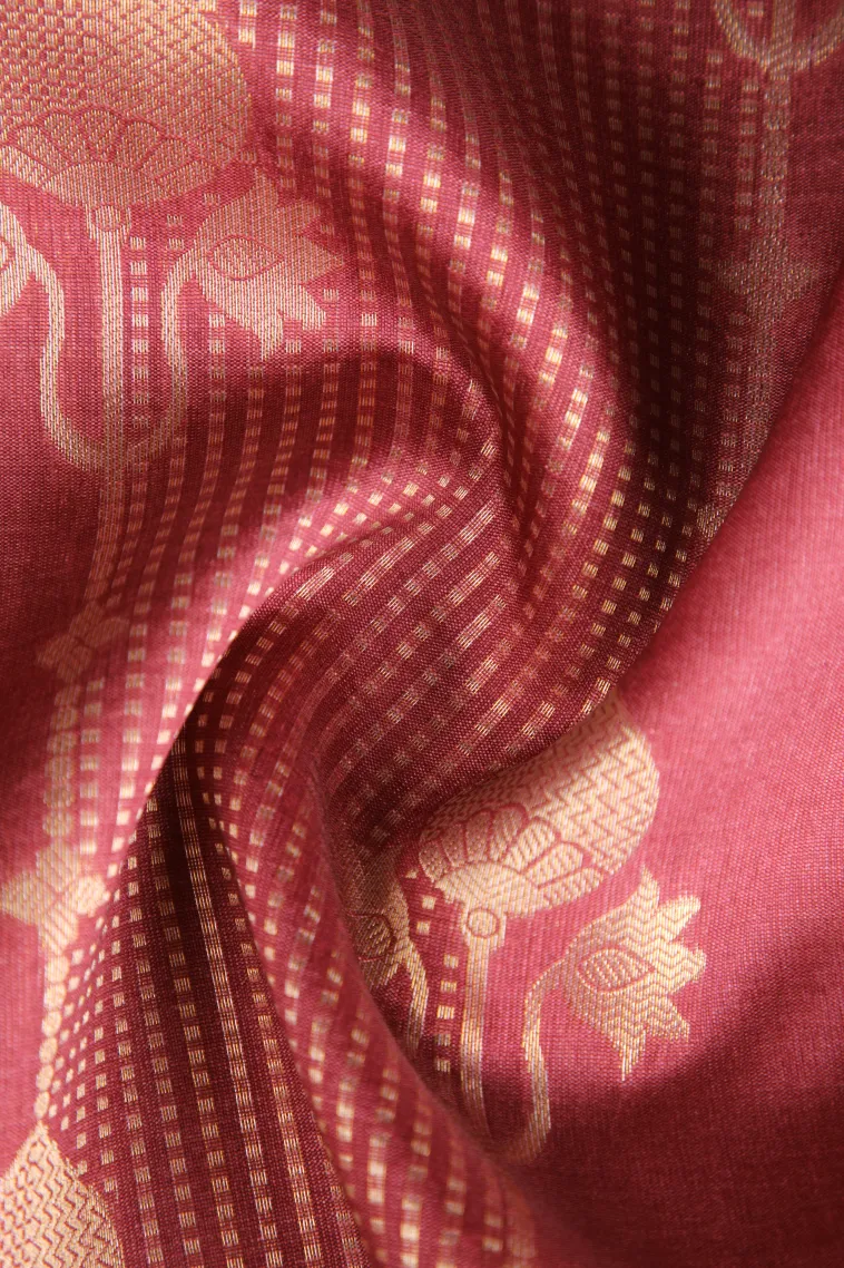 Apple Red Tussar Saree with Antic Zari Floral Patterns view 4