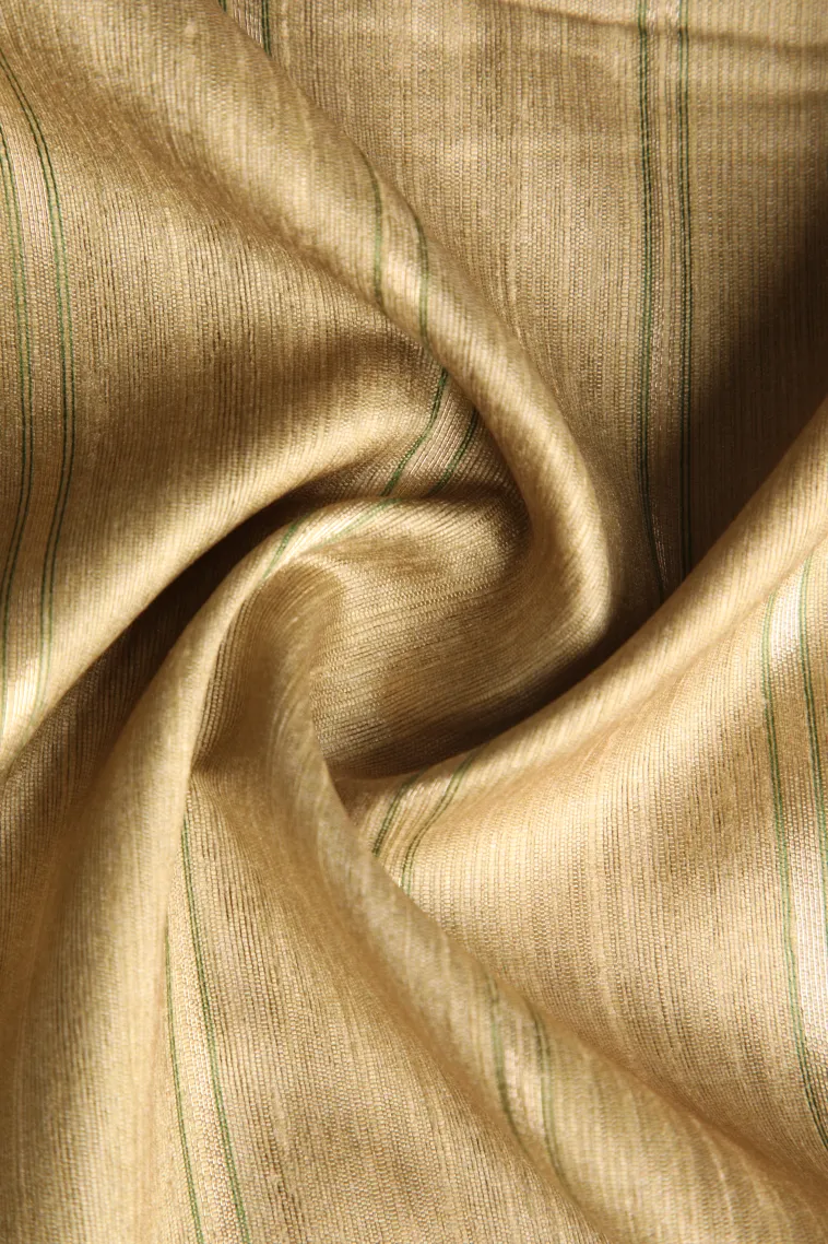 Sand Yellow Tussar Saree Without Zari With Stripes view 4