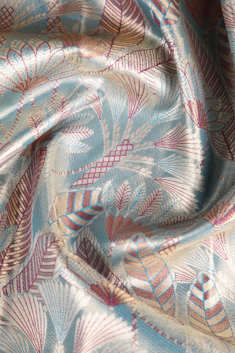 Sapphire Blue Apoorva Silk Sarees Copper Zari with Leaf Pattern view 4
