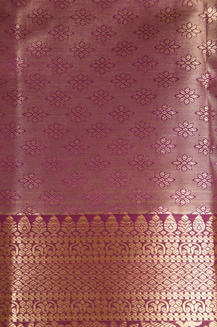 Sapphire Blue Apoorva Silk Sarees Copper Zari with Leaf Pattern view 3