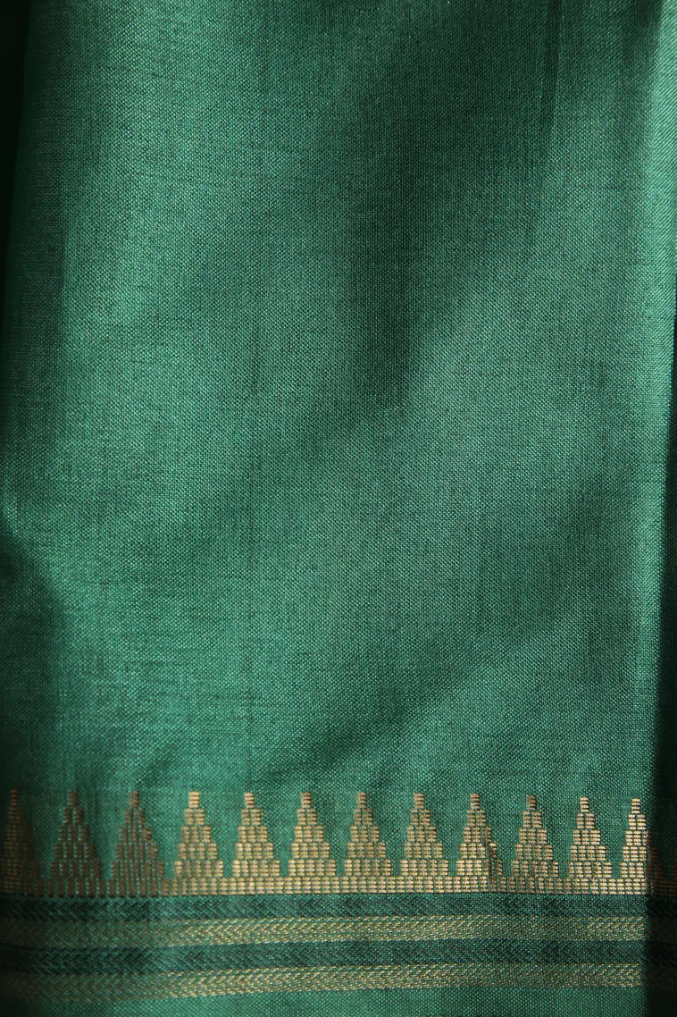 Seaweed Green Semi Raw Silk Printed Without Zari With Geometric Shapes view 3