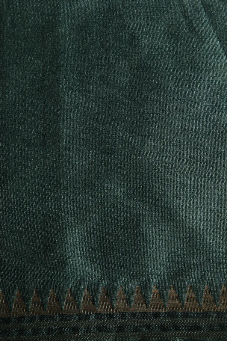 Teal Blue Semi Raw Silk Printed Without Zari With Cross Straipes view 3