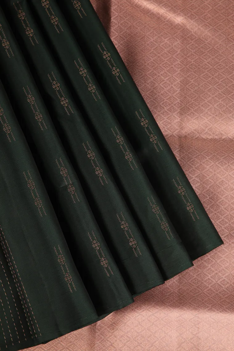 Bottle Green Soft Silk Saree with Copper Zari Stripes