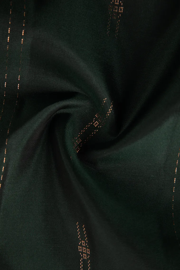 Bottle Green Soft Silk Saree with Copper Zari Stripes view 4