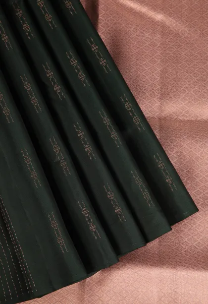 Bottle Green Soft Silk Saree with Copper Zari Stripes