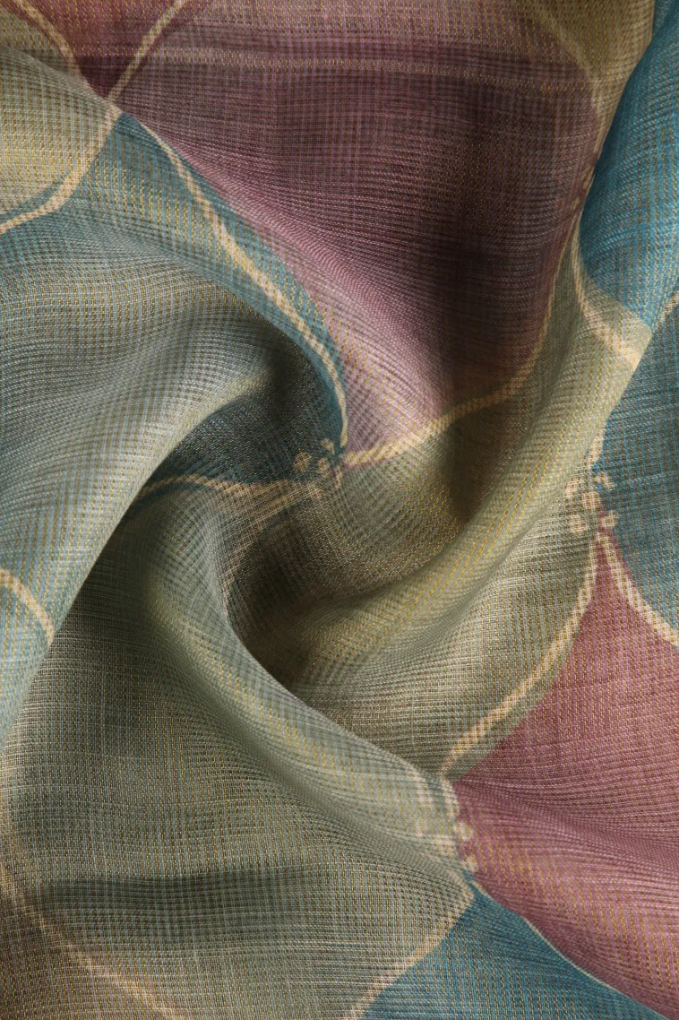Cerulean Blue Linen Saree Without Zari With Geometric Shapes view 4