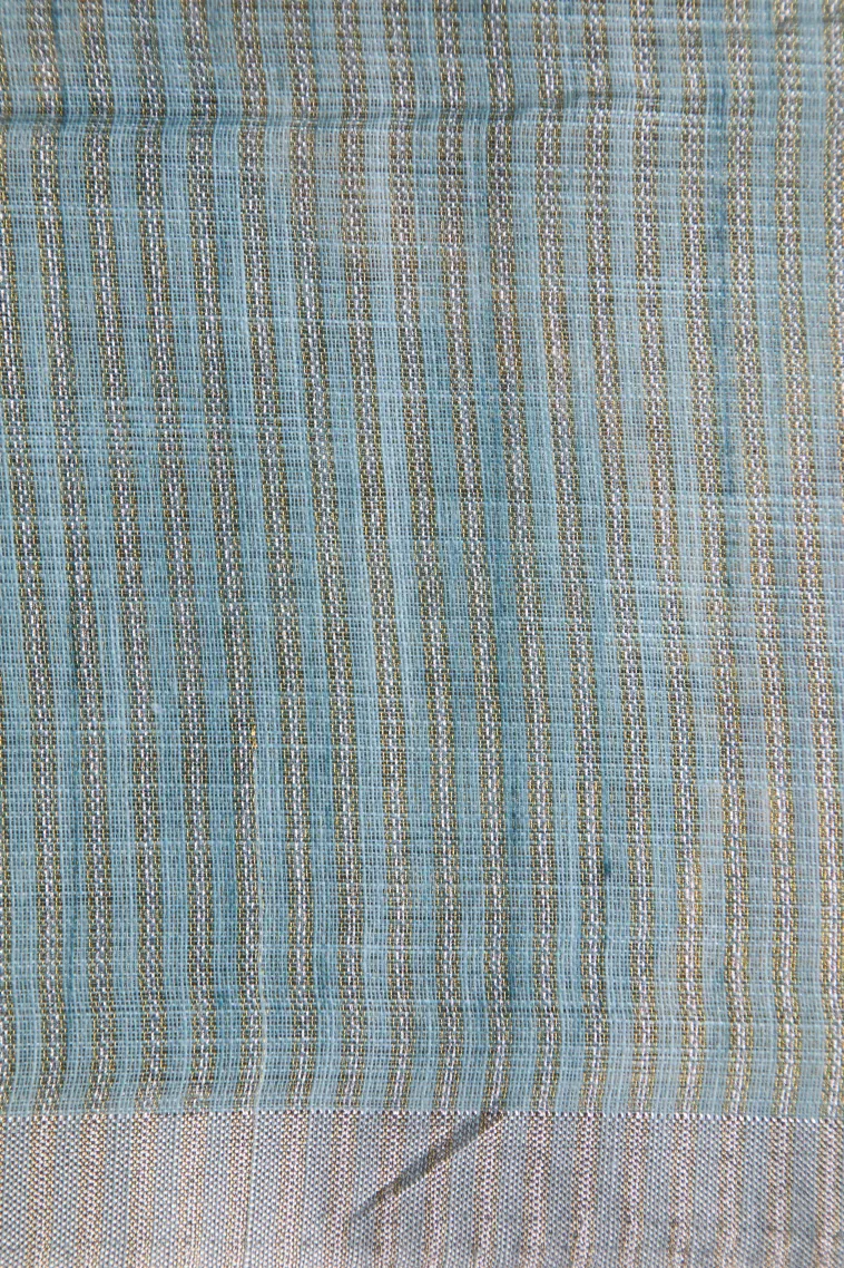 Cerulean Blue Linen Saree Without Zari With Geometric Shapes view 3