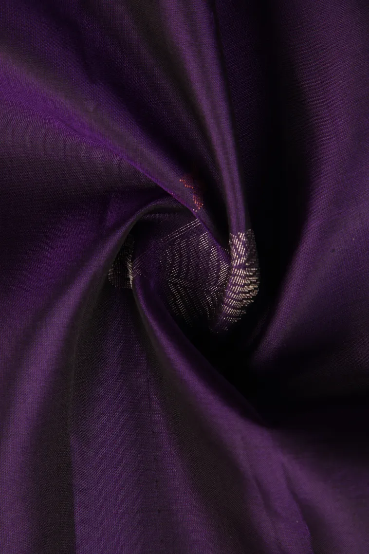 Viola Purple Soft Silk Saree with Copper And Silver Zari Leaf Puttas view 4
