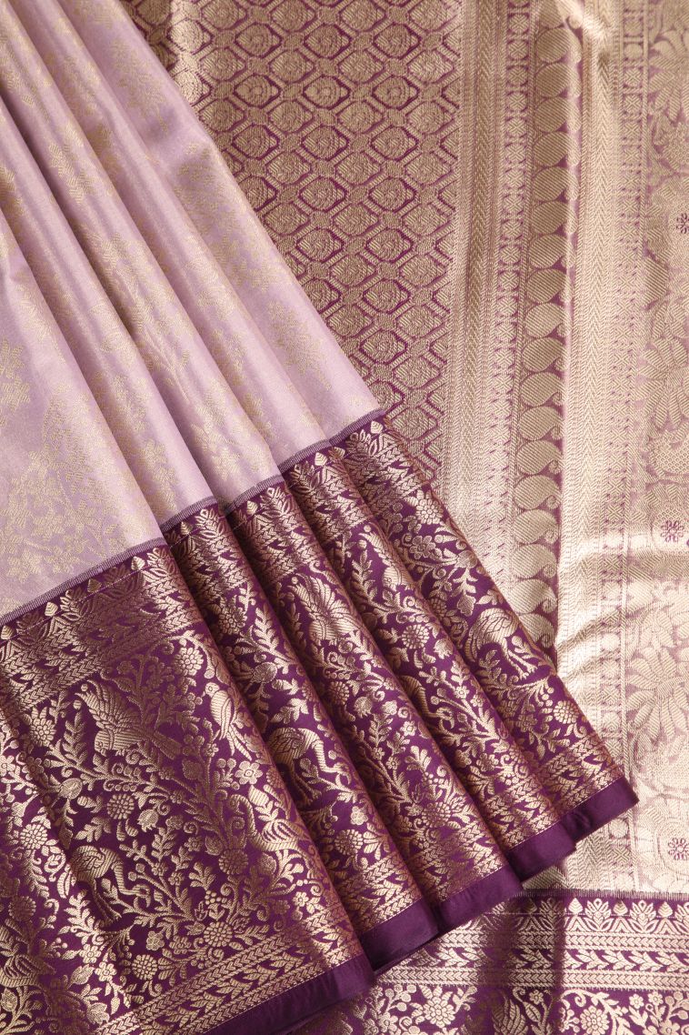 Crepe Pink Apoorva Silk Sarees with Copper Zari Floral Patterns view 1