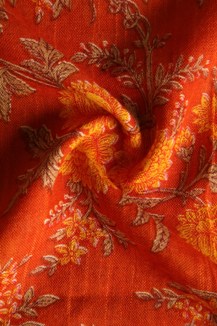 Fire Orange Linen Saree with Silver Zari Floral Patterns view 4