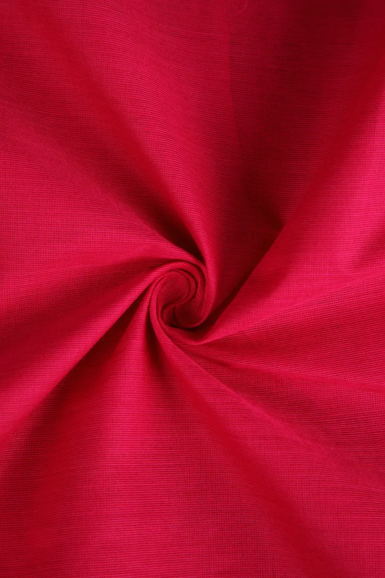 Punch Pink Chettinad Cotton Sarees with Gold Zari Plain view 4