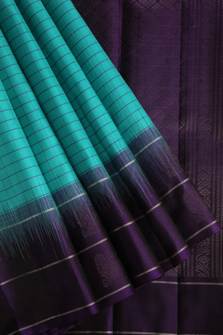 Sky Blue Soft Silk Saree with Silver Zari Checks view 1