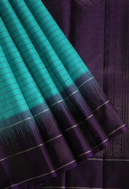 Sky Blue Soft Silk Saree with Silver Zari Checks
