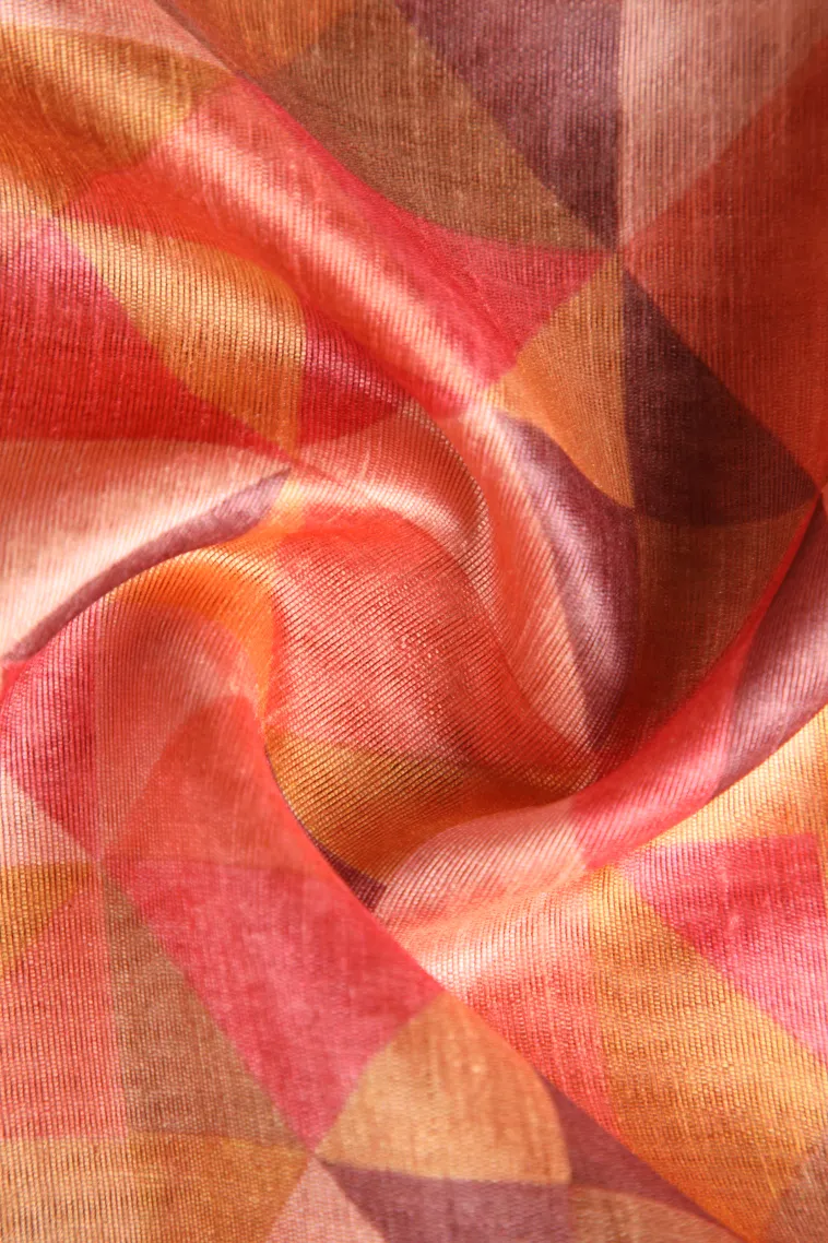 Peach Pink Jute Sarees Without Zari With Geometric Shapes view 4