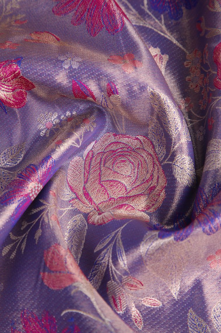 Navy Blue Apoorva Silk Sarees with Copper Zari Floral Patterns view 4