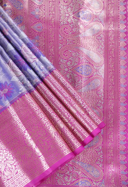 Navy Blue Apoorva Silk Sarees with Copper Zari Floral Patterns